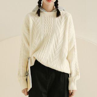 Plain Cable-knit Hoodie