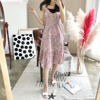 Spaghetti-strap Floral Print Pinafore Dress