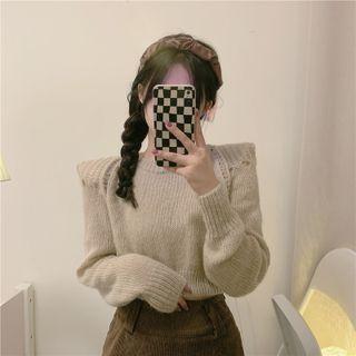 Shoulder-padded Distressed Sweater