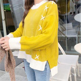 Cross-detail Color-block Sweater