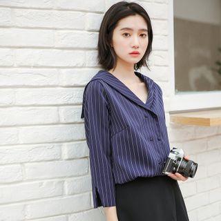Long-sleeve Sailor Collared Striped Shirt
