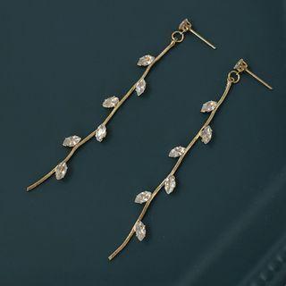 Sterling Silver Rhinestone Leaf Drop Earring A122 - 1 Pr - Gold - One Size