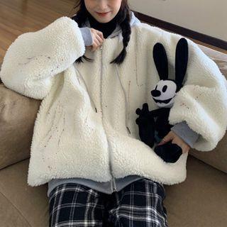 Zip-up Fleece Jacket / Plaid Wide-leg Pants
