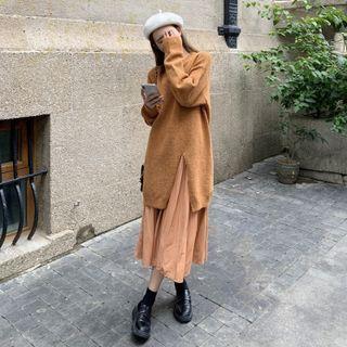 Plain Slit Oversized Sweater / Midi A-line Skirt