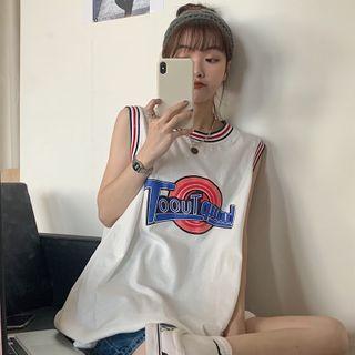 Contrast Stripe Sleeveless Lettering T-shirt