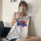 Contrast Stripe Sleeveless Lettering T-shirt