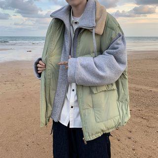 Mock Two Piece Hooded Zipped Padded Coat