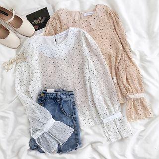 Long-sleeve Dot Chiffon Blouse