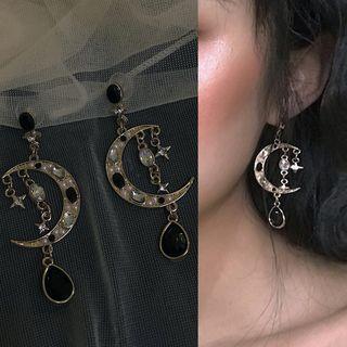 Rhinestone Alloy Moon & Star Dangle Earring