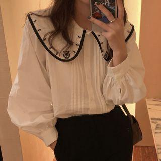 Embroidery Button-up Blouse White - One Size