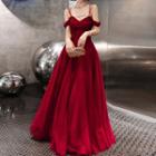 Cold Shoulder Rhinestone A-line Evening Gown