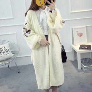 Embrodiered Long Knit Cardigan