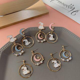 Moon Rabbit Glaze Asymmetrical Alloy Dangle Earring