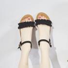 Ankle-strap Ruffle Kitten Wedge Sandals
