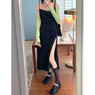 Long-sleeve Off-shoulder Plain Top / Sleeveless Dress