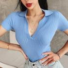 Short-sleeve Cropped Ribbed Knit Top