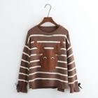 Deer Appliqu  Striped Sweater