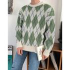 Contrast-trim Argyle Oversize Sweater