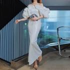 Off-shoulder Sequin Sheath Wedding Gown