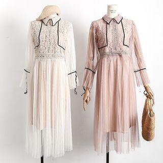 Collared Lace Mesh Dress With Camisole
