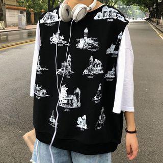 Elbow-sleeve T-shirt / Print Vest
