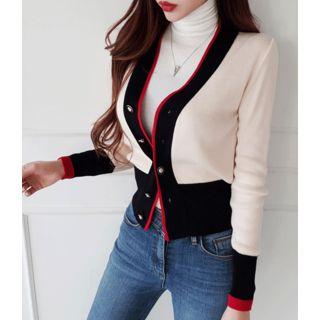 Color-block Cropped Slim-fit Cardigan