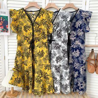Ruffled-trim Floral Midi Dress In 9 Colors