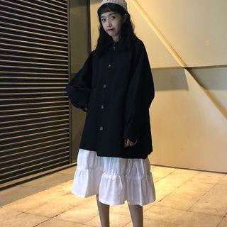 Plain Buttoned Coat / Midi A-line Skirt
