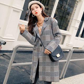 Single Button Plaid Blazer As Shown In Figure - One Size