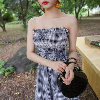 Smocked Checked Tube Top