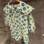 Elbow-sleeve Print Blouse Neon Green & Blue Printed - White - One Size