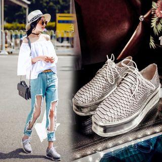 Genuine Leather Platform Lace-up Shoes
