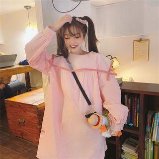 Mesh Panel Sailor Collar Long-sleeve Mini Dress