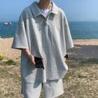 Set: 3/4-sleeve Half-zip Polo Shirt + Shorts