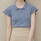 Short-sleeve Frill Trim Knit Polo Shirt