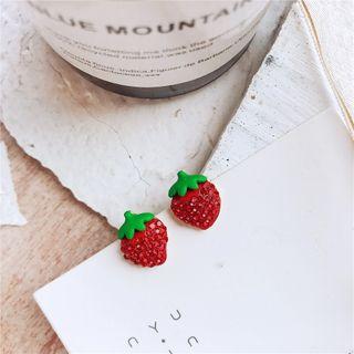 Rhinestone Strawberry Earring 1 Pair - 925 Silver - Green & Red - One Size