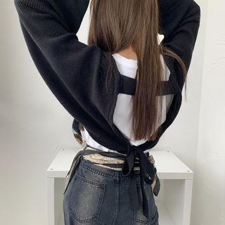 Open Front Cardigan / Applique Sleeveless Knit Top