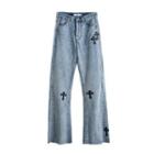 High-waist Cross Applique Boot-cut Jeans
