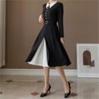 Contrast-trim Button-front Dress With Belt