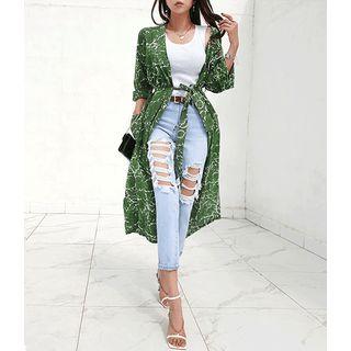 Pattern Long Robe Cardigan Green - One Size