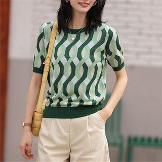 Jacquard Contrast Knit Top As Shown In Figure - One Size