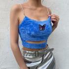Butterfly Embroidered Cropped Furry Camisole Top
