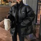 Faux Leather Zip Padded Jacket Black - One Size