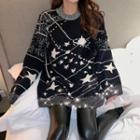 Star Print Boxy Sweater Black - One Size