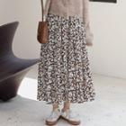 Floral Print Midi A-line Skirt Floral Print - Light Brown - One Size