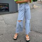 Slashed Slit-side Wide-leg Jeans