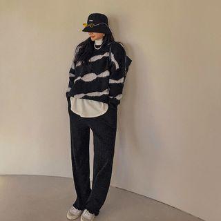 Drawcord-waist Ribbed Wide Pants