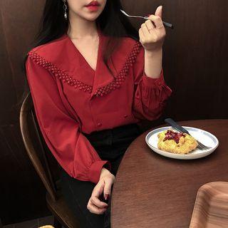 Long-sleeve Double-breasted Blouse As Shown In Figure - One Size