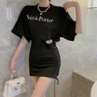 Lace Up-side Cutout-waist Mini T-shirt Dress