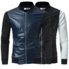 Faux-leather Color Block Jacket